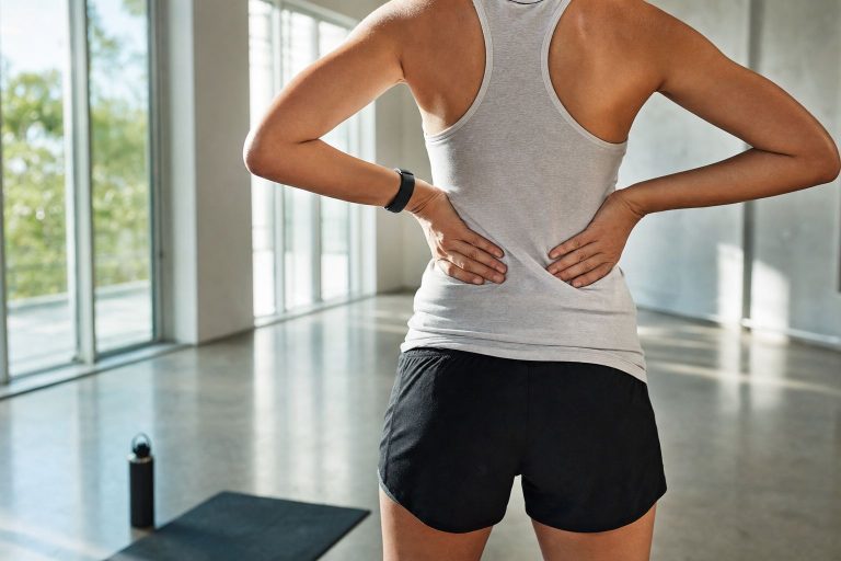 A runner stretching the lower back after a run