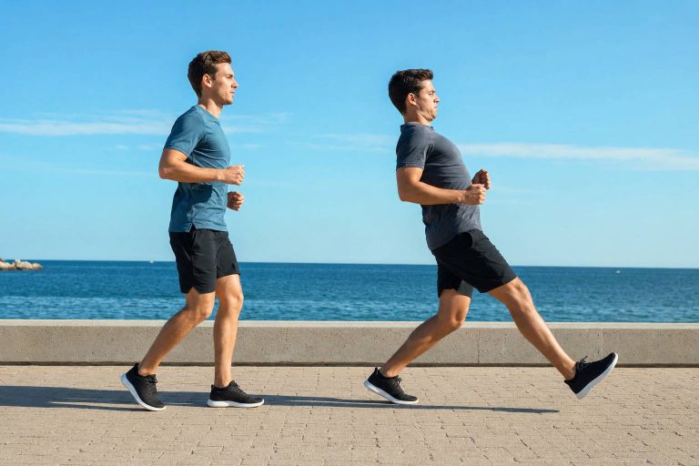 Two runners side by side showing different running postures